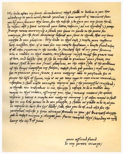 Brief van koningin Maria I aan Lord Seymour van Sudeley, 4 juni 1547 door Queen Mary I