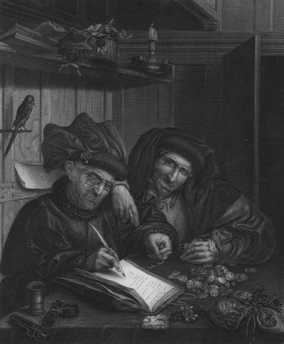 De Geldwisselaars door Quentin (after) Massys or Metsys