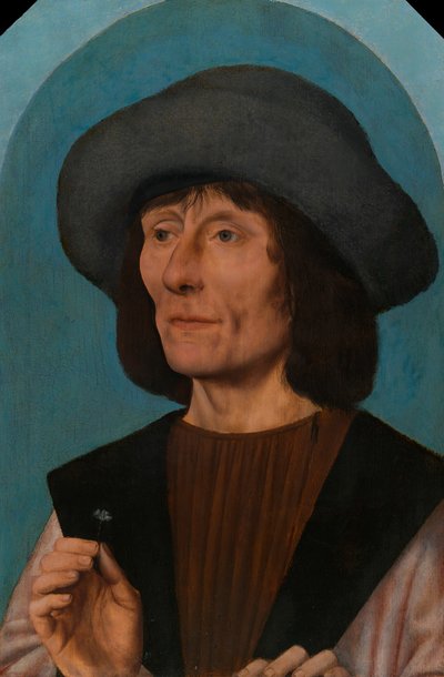 Portret van een man met een roze door Quentin Massys
