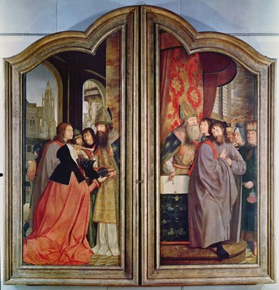 De heilige verwantschap, of het altaarstuk van St. Anna, detail van de achterkant van de centrale panelen, 1509 door Quentin Massys or Metsys
