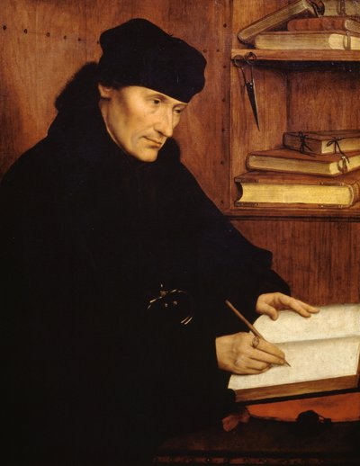 Portret van Erasmus van Rotterdam, Nederlandse theoloog en humanist door Quentin Metsys