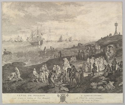 Vis Verkoop in Scheveningen Vente de Poisson a Schevelinghe [sic] naar het schilderij in de door Quentin Pierre Chedel