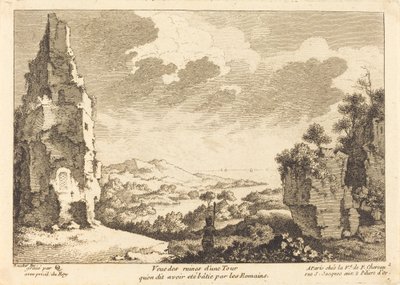 Uitzicht op de ruïnes van een toren die naar verluidt door de Romeinen is gebouwd door Quentin Pierre Chedel after François Boucher