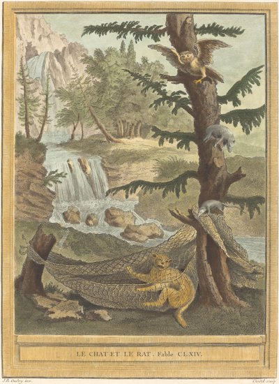 De kat en de rat door Quentin Pierre Chedel after Jean Baptiste Oudry