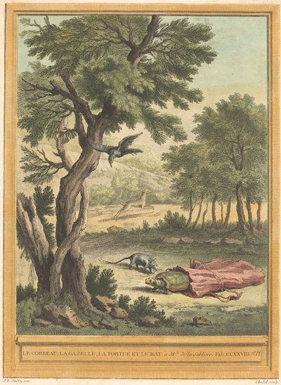 De Raaf, de Gazelle, de Schildpad en de Rat door Quentin Pierre Chedel after Jean Baptiste Oudry