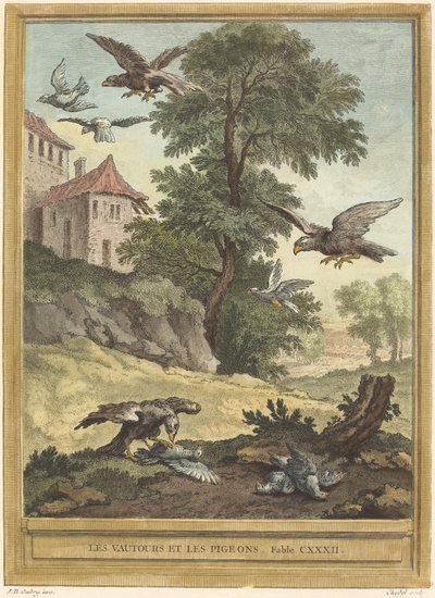 De gieren en de duiven door Quentin Pierre Chedel after Jean Baptiste Oudry