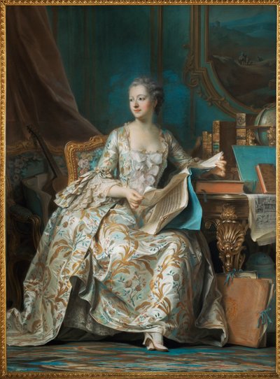 Pompadour, markiezin van (Jeanne Antoinette Poisson) (schilderij) door Quentin de la Latour