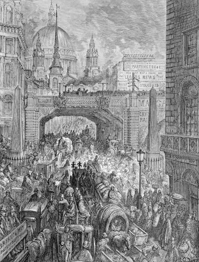 Ludgate Hill-Een Blokkade in de Straat, 1872 door Quesnel