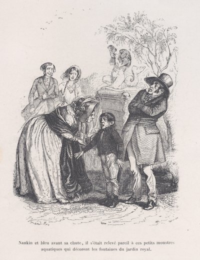 Hij rees op als die kleine zeemonsters die de fonteinen versieren, uit de Kleine Miserie..., 1843 door Quichon