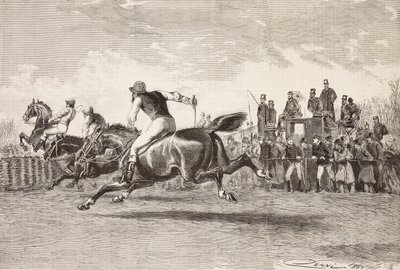 Paardenrace in het park van Villa Arconati, Castellazzo door Quinto Cenni