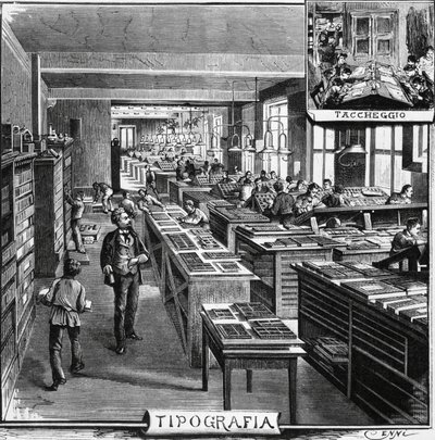 Kantoren van de gebroeders Treves, typografie en overlay, illustratie door Quinto Cenni uit L