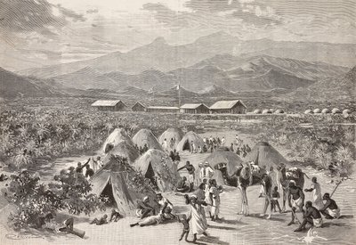 Tenten van het vluchtelingenkamp van Zula, Arafali, Eritrea, gravure door Cantagalli naar een tekening van Quinto Cenni en een schets van Pieragostini, uit L
