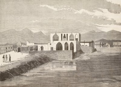 Het paleis van de Italiaanse vice-gouverneur, Massawa, Eritrea, gravure naar tekening van Quinto Cenni en schets van Pieragostini, uit L