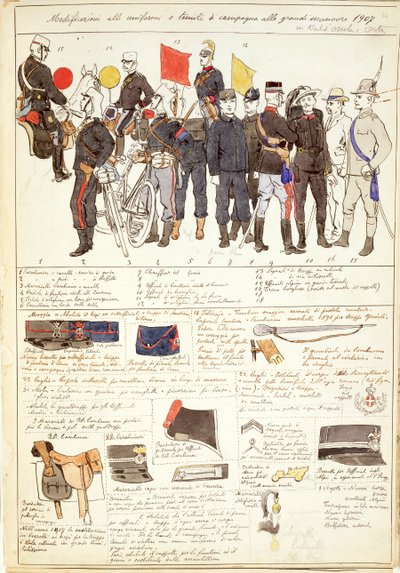 Uniformvariaties van Grote Manoeuvres-campagne van Koninkrijk Italië, kleurplaat door Quinto Cenni door Quinto Cenni