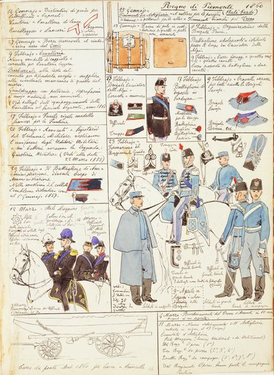Uniformen en insignes van het Koninkrijk Sardinië door Quinto Cenni, kleurenplaat door Quinto Cenni