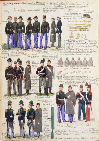 Uniformen en insignes van de voorlopige regering van Toscane door Quinto Cenni