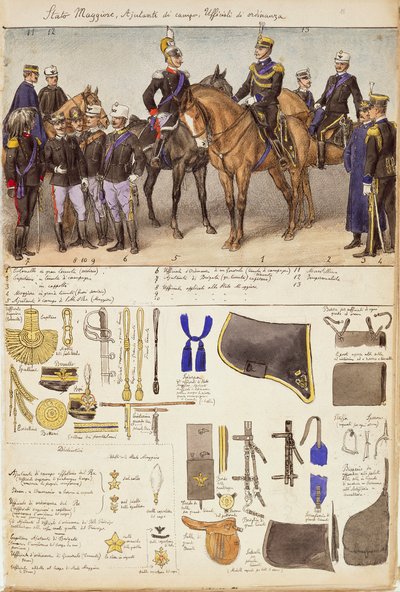 Uniformen van Generale Staf, adjudanten en officieren van het Koninkrijk Italië, kleurenplaat door Quinto Cenni door Quinto Cenni