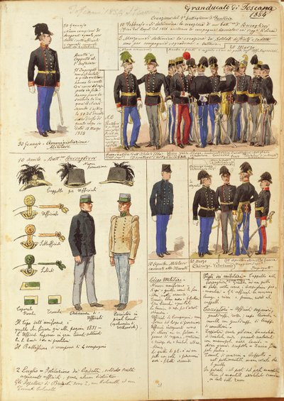 Uniformen van het Groothertogdom Toscane door Quinto Cenni, kleurenplaat door Quinto Cenni
