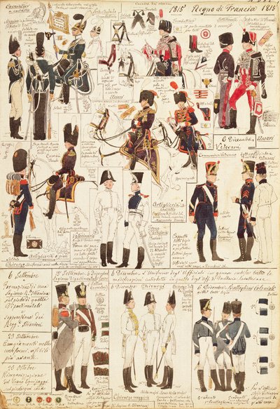 Uniformen van Jagers te paard van het Koninkrijk Frankrijk, door Quinto Cenni, kleurenplaat door Quinto Cenni