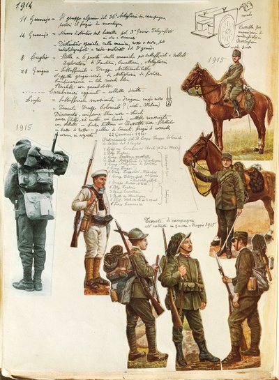 Uniformen van het Italiaanse leger tijdens de Eerste Wereldoorlog, door Quinto Cenni, kleurenplaat door Quinto Cenni