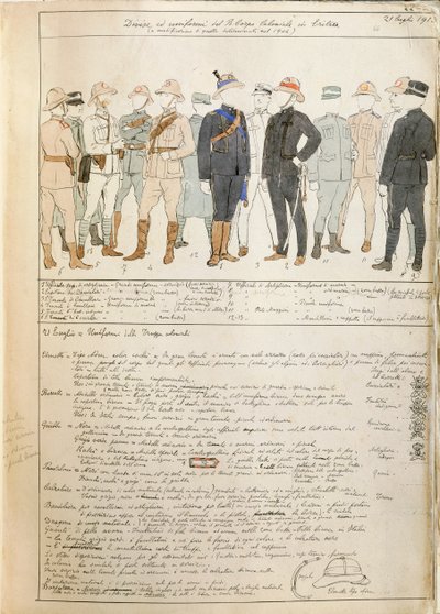 Uniformen van het Koninklijk Korps van Koloniale troepen van het Koninkrijk Italië in Eritrea, kleurenplaat door Quinto Cenni door Quinto Cenni