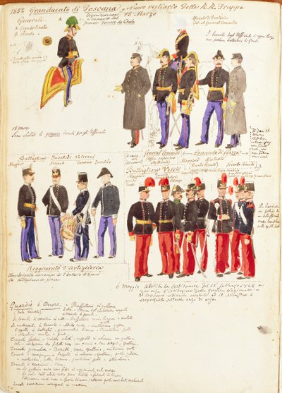 Uniformen van de Koninklijke Troepen van het Groothertogdom Toscane door Quinto Cenni, kleurplaat door Quinto Cenni