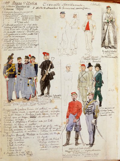 Uniformen van het leger van Zuid-Italië van de voorlopige regering door Quinto Cenni, kleurplaat door Quinto Cenni