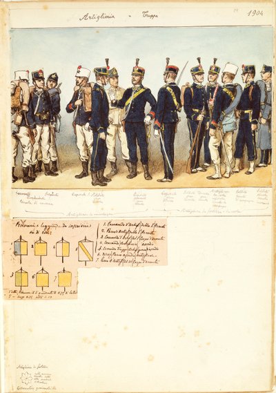 Uniformen van artillerietroepen van het Koninkrijk Italië, kleurplaat door Quinto Cenni door Quinto Cenni
