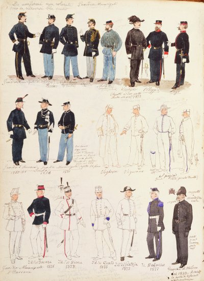 Uniformen van gemeentelijke bewakers van het Koninkrijk Italië door Quinto Cenni, kleurplaat door Quinto Cenni