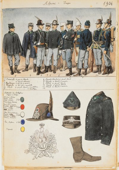 Uniformen van de Alpini van het Koninkrijk Italië, kleurplaat door Quinto Cenni door Quinto Cenni