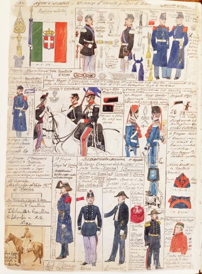 Uniformen van het Italiaanse Risorgimento, kleurenplaat door Quinto Cenni door Quinto Cenni