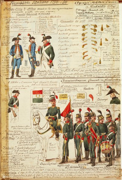 Uniformen van de Nationale Garde van Milaan. Kleurenplaat door Cenni Quinto door Quinto Cenni