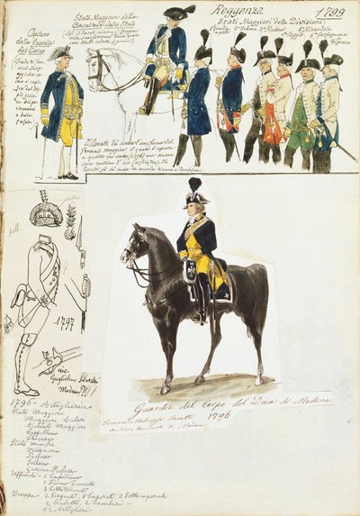 Verschillende uniformen van Hertogdom Modena door Quinto Cenni, kleurplaat door Quinto Cenni