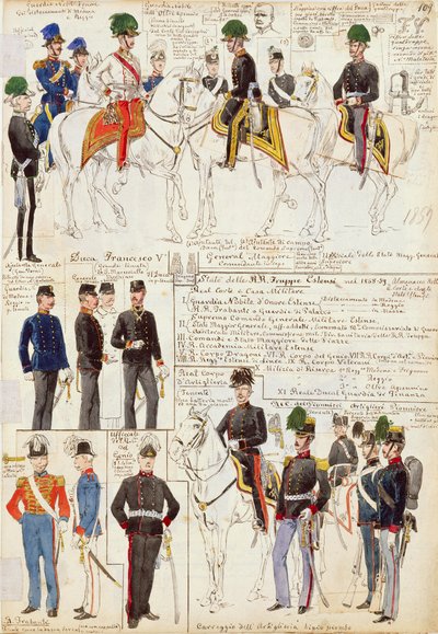 Verschillende uniformen van het Hertogdom Modena door Quinto Cenni, kleurplaat door Quinto Cenni