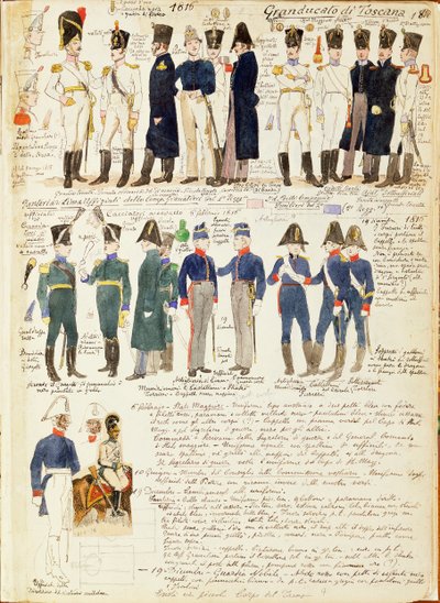 Verschillende uniformen van Groothertogdom Toscane door Quinto Cenni, kleurplaat door Quinto Cenni