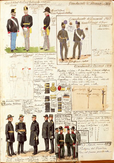 Verschillende uniformen van het Groothertogdom Toscane door Quinto Cenni