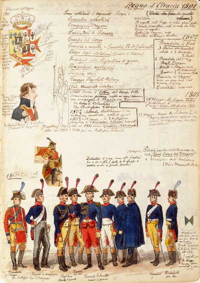 Verschillende uniformen van het Koninkrijk Etrurië door Quinto Cenni