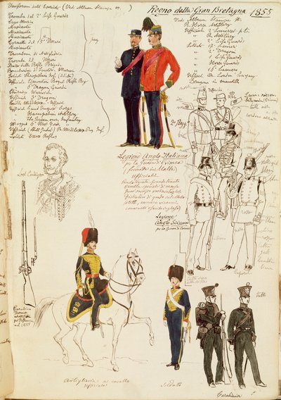 Verschillende uniformen van Koninkrijk Groot-Brittannië, kleurplaat door Quinto Cenni door Quinto Cenni