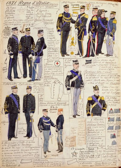 Verschillende uniformen van het Koninkrijk Italië door Quinto Cenni, kleurplaat door Quinto Cenni