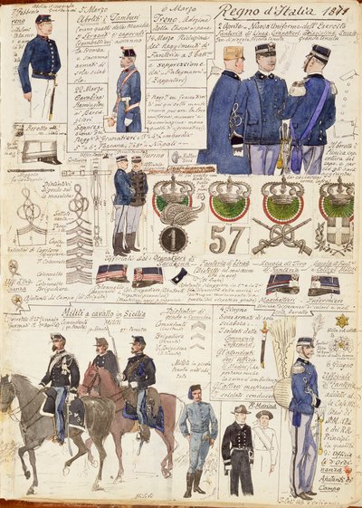 Verschillende uniformen van het Koninkrijk Italië door Quinto Cenni, kleurplaat door Quinto Cenni