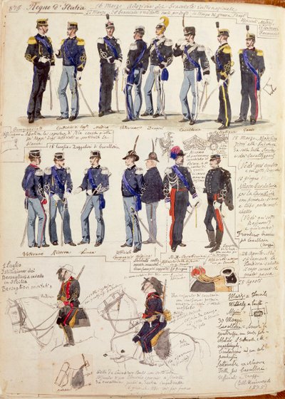 Verschillende uniformen van Koninkrijk Italië door Quinto Cenni, kleurplaat door Quinto Cenni