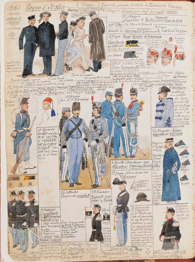 Verschillende uniformen van Koninkrijk Italië door Quinto Cenni, kleurplaat door Quinto Cenni