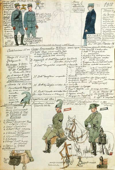 Verschillende uniformen van het Koninkrijk Italië, kleurenplaat door Quinto Cenni door Quinto Cenni