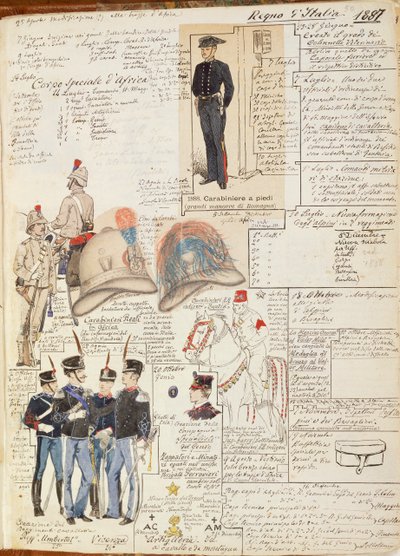 Verschillende uniformen van het Koninkrijk Italië, kleurenplaat door Quinto Cenni door Quinto Cenni