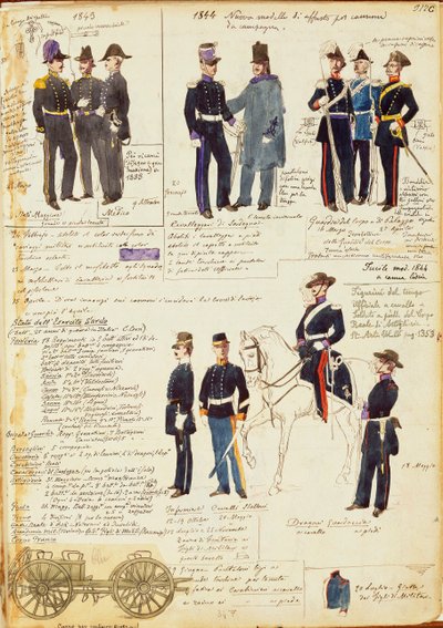 Verschillende uniformen van het Koninkrijk Sardinië door Quinto Cenni