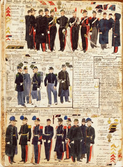 Verschillende uniformen van de Pauselijke Staten door Quinto Cenni