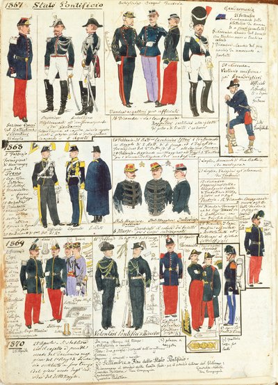 Verschillende uniformen van de Pauselijke Staten door Quinto Cenni