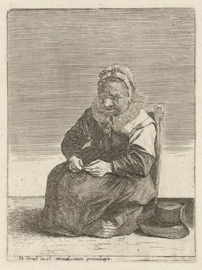 Oude vrouw met een rozenkrans door Quirin Boel (attributed to)