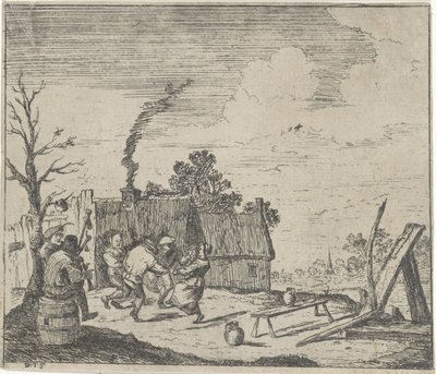 Dansende boeren op de muziek van twee muzikanten door Quirin Boel (possibly)