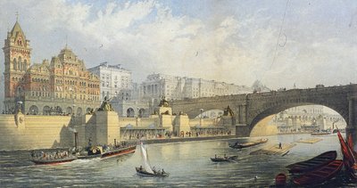 Thames Embankment - Stoomboot aanlegsteiger bij Waterloo, Londen, 1864 door RM Bryson